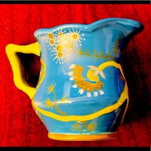 Glazed ceramic Tracy Porter hand painted pitcher bright Summery botanical colors